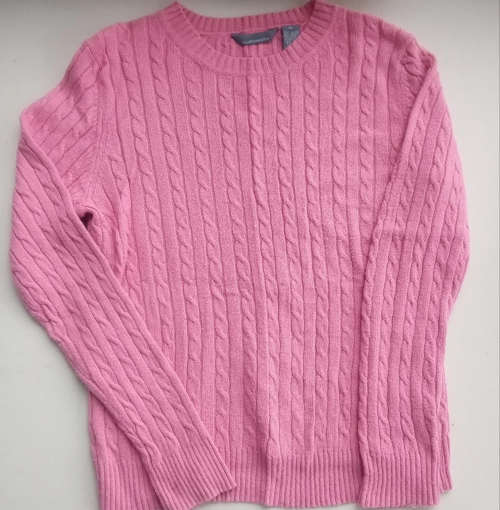Hillard & Hanson Pink Cable-Knit Cashmere Blend Pullover Sweater, Size XL - Picture 2 of 10